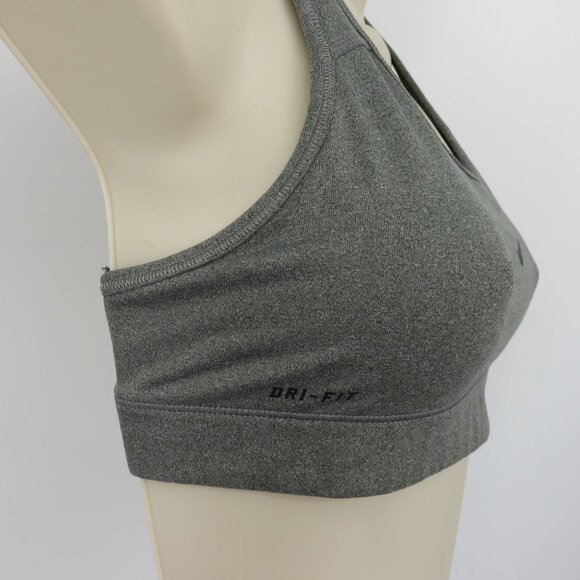Nike Pro Womens Small Gray Grey Racerback Wireless Sports Bra Dri Fit Black Logo - Picture 2 of 10